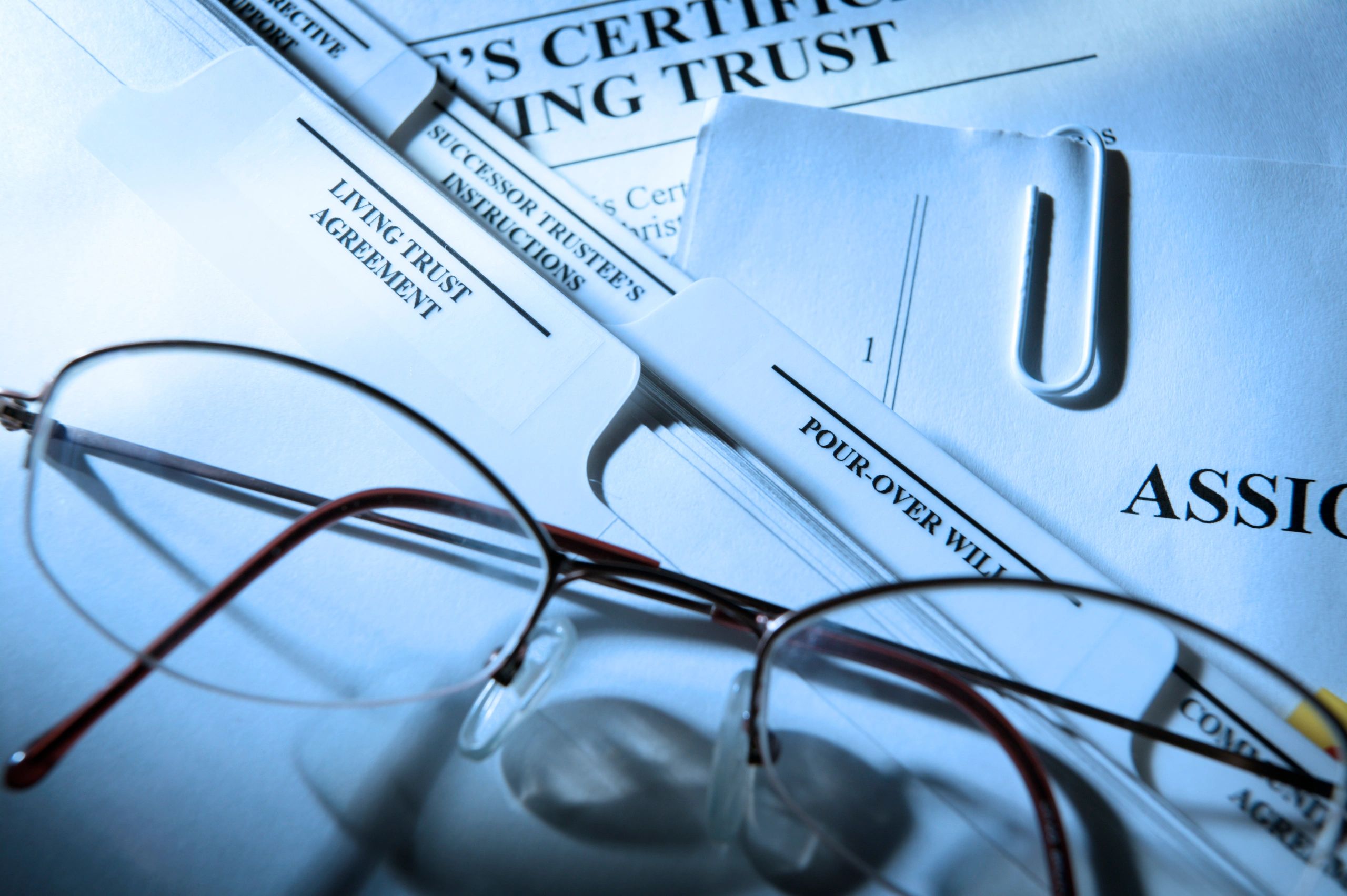 Living trust documents on a desk